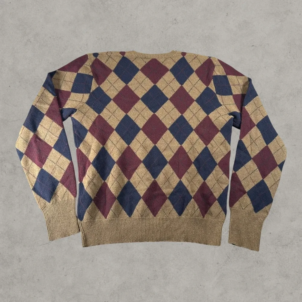 Polo Ralph Lauren Sweater Mens Large Tan Argyle Lambswool Crewneck Preppy Casual